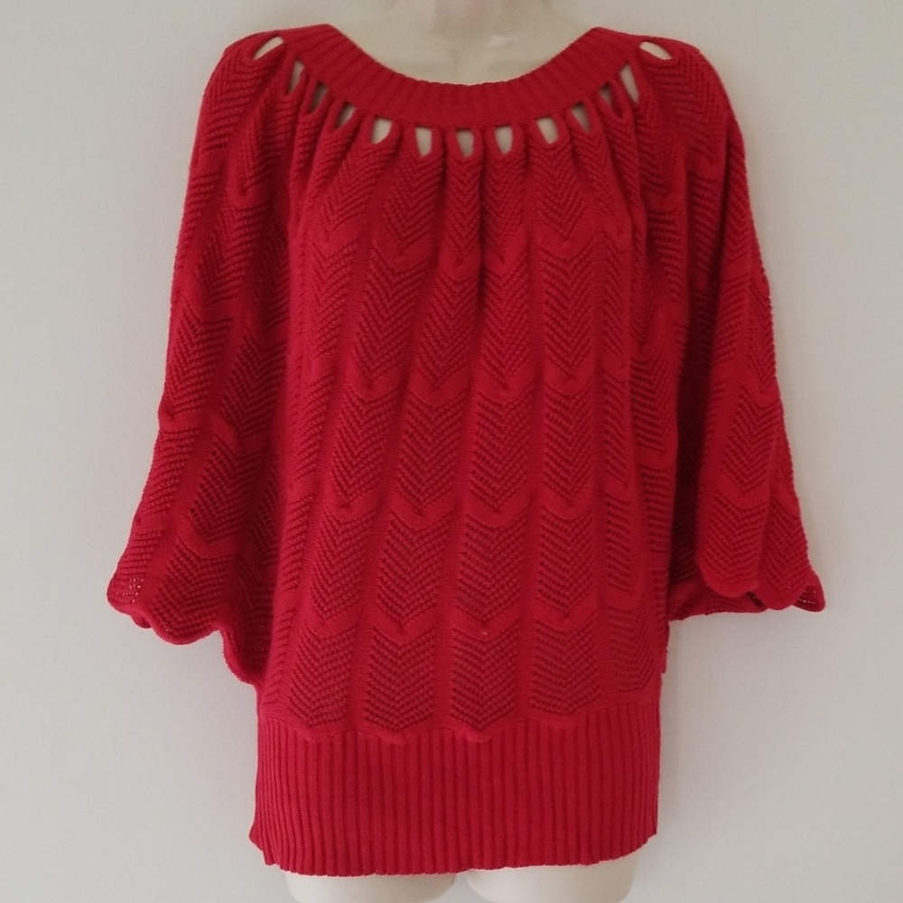 Michelle Nicole Red Scalloped Short Sleeve Sweater - Picture 4 of 8